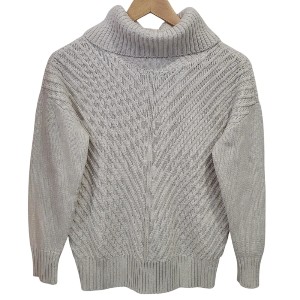 Eclipse Mitered Turtleneck Sweater Knit Neutral Cream White Pullover Wom… - Picture 3 of 16